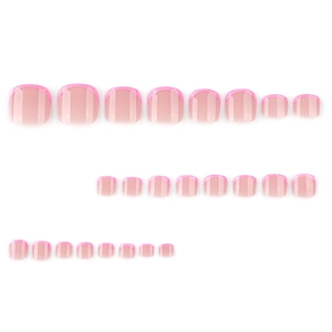 Pink French glitter press-on toe nails set with 24 pieces in various sizes
