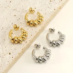 Gedrehte Spiral Creolen Edelstahl C-Form Geometrischer Modischer Retro Schmuck Für Damen