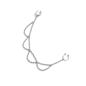 Detail view of silver punk nose chain featuring layered wavy links and clip-on attachments