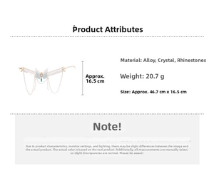 Detailed view of crystal butterfly choker necklace showing alloy dimensions and weight