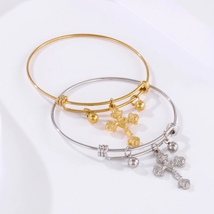 Bracciale regolabile in acciaio inossidabile con ciondolo a croce in oro e argento
