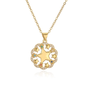 18K gold plated necklace featuring a hollow star pendant with colorful zircon stones