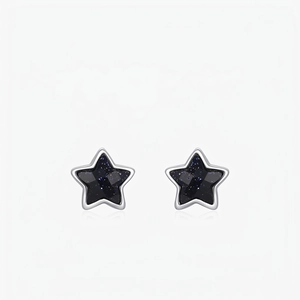Star Stud Earrings 925 Sterling Silver With Blue Goldstone Starry Sky Effect Simple Niche Fashion Jewelry Women