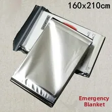 Folded silver emergency blanket for outdoor camping showing 160x210cm dimensions