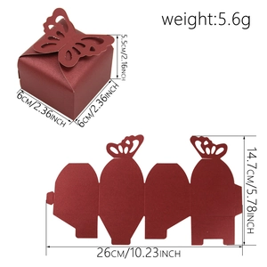 Hollow butterfly wine red gift box in pearlescent paper with assembly dimensions