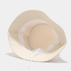 Detail view of cotton bucket hat interior showing sweatband and adjustable drawstring
