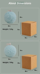 Size chart for rose hydrangea candles showing dimensions and weight in centimeters and grams