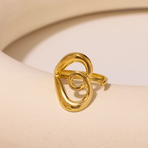Minimalist twisted heart open ring in polished warm gold finish for women