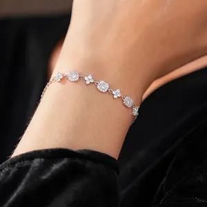 Elegant gold plated square flower adjustable bracelet with zircon inlay for women