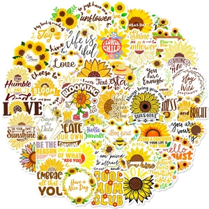 Detailed view of 50 pieces waterproof sunflower vinyl stickers with inspirational quotes