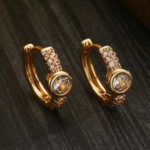 Elegant gold-plated hoop earrings with a large round zircon and paved micro-crystals