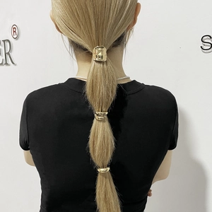 Three-piece gold metal ponytail cuff set with minimalist geometric alloy design for women