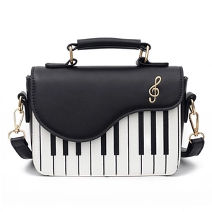 Women Piano Keyboard Print PU Leather Crossbody Bag Artistic Treble Clef Decor Shoulder Handbag Retro Square Satchel Daily Fashion Purse