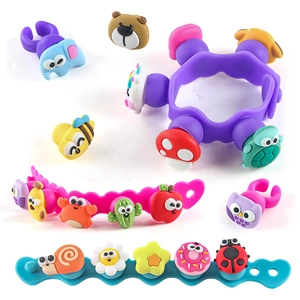 DIY colorful silicone jewelry set for girls with cute cartoon animal bracelets and rings