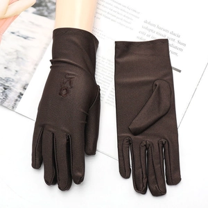 Women's UV protection brown sun gloves with elegant embroidery for driving and cycling
