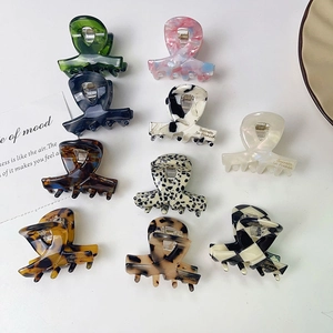 Small Hair Claw Clip Cellulose Acetate Minimalist French Style Marble Leopard Print Cross Design Hair Accessories For Women