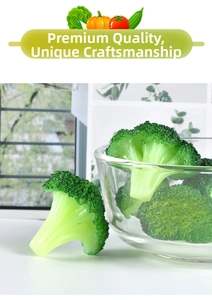Macro detail of lifelike artificial broccoli model with realistic texture in a glass bowl