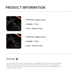 Detailed size and material specifications for gold plated zircon adjustable necklaces