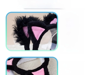 Detail of plush cat ear headband featuring soft faux fur and contrasting pink inner ears