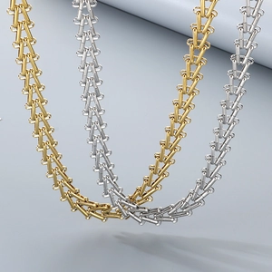 Polished 12mm stainless steel geometric link chain necklaces in gold and silver finishes