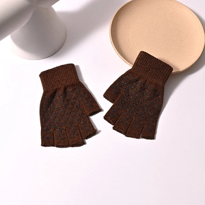 Brown knitted fingerless gloves with anti-slip PVC dots for cycling and driving
