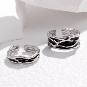 Stainless Steel Enamel Couple Rings Irregular Fluid Design Adjustable Open Ring Minimalist Jewelry For Men Women