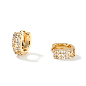 Elegant gold-plated huggie earrings with three rows of micro-pave cubic zirconia stones