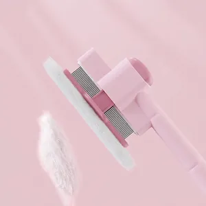 Pink self-cleaning pet brush for cats and dogs with one-click hair removal button