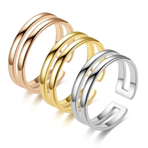 Minimalist double-layer adjustable stainless steel rings in rose gold, gold, and silver