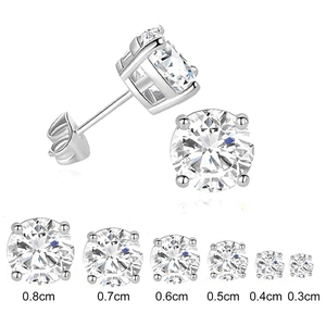 Classic 6-pair set of round zircon stud earrings in sizes 3mm to 8mm with four-prong setting