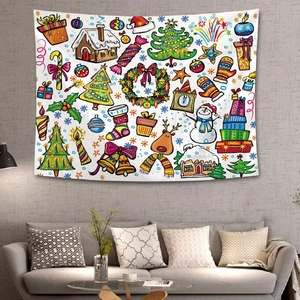Décoration intérieure avec une tapisserie de Noël colorée dessinée à la main sur un canapé