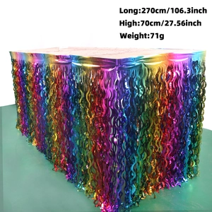 Rainbow tinsel fringe table skirt 270x70cm for festive party and wedding decoration