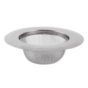 Universal silver stainless steel kitchen sink strainer with fine mesh and wide rim