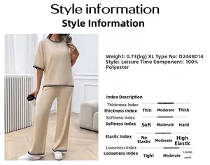 Vue détaillée de l'ensemble deux pièces en tricot beige avec composition et spécifications