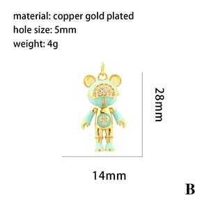 18K gold plated copper bear pendant with mint green oil drip and cubic zirconia