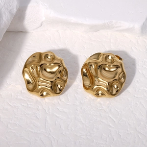 Irregular Wrinkled Stainless Steel Stud Earrings Minimalist Geometric Lava Texture Metallic Statement Jewelry For Women