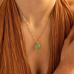 Double-layered 24K gold plated Figaro chain with green aventurine stone necklace