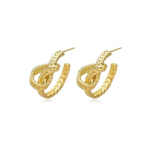 Pair of gold-plated twisted rope knot hoop earrings with textured geometric design
