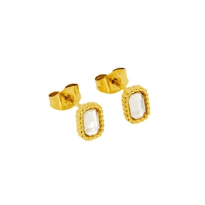 Boucles d'oreilles carrées en zircon et acier inoxydable doré avec bordure perlée