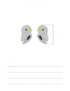 Detailed view of S925 sterling silver parrot studs with colorful zircon stones