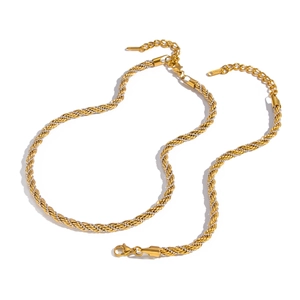 Ensemble collier et bracelet chaîne torsadée bicolore en acier inoxydable plaqué or 18K