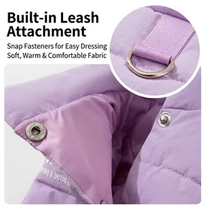 Manteau d'hiver violet pour chien avec anneau en D intégré et fermeture à pression