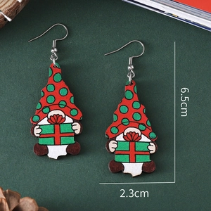 Christmas gnome wooden earrings with red and green polka dots and size dimensions