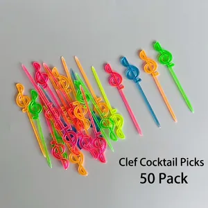 50-piece set of colorful music note shaped plastic fruit picks for kids snacks