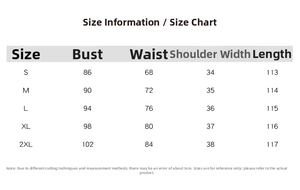 Size chart for hollow out lace dress showing bust and waist measurements from S to 2XL