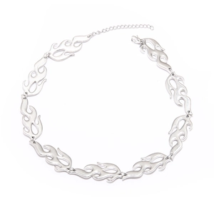 Silver punk flame-shaped choker necklace with metallic texture and adjustable chain