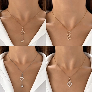 Women Alloy Zircon Heart Pendant Necklace Y Shape Tassel Clavicle Chain Elegant Minimalist Ins Style Jewelry Gift