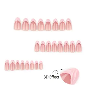 Rosa Mandel-Kunstnägel mit 3D-French-Design und glänzendem Jelly-Finish, 24er-Set