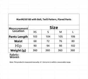 Tableau des tailles détaillé pour pantalon évasé à chevrons avec mesures taille et hanches