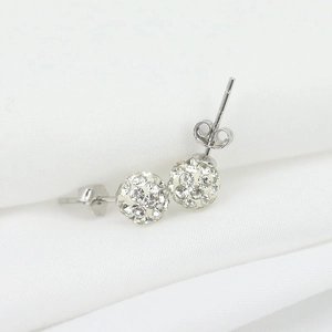 Sparkling 925 sterling silver ball stud earrings with full crystal pavé for women